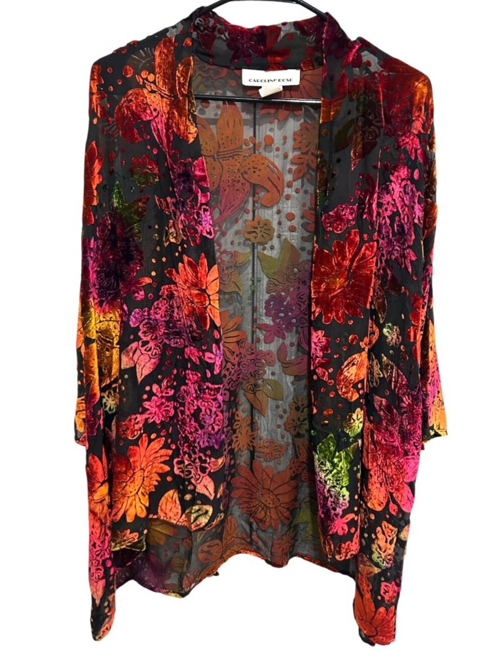 Caroline Rose Medium Velvet Floral Burnout Jacket Romantic Goth Dark Romantic